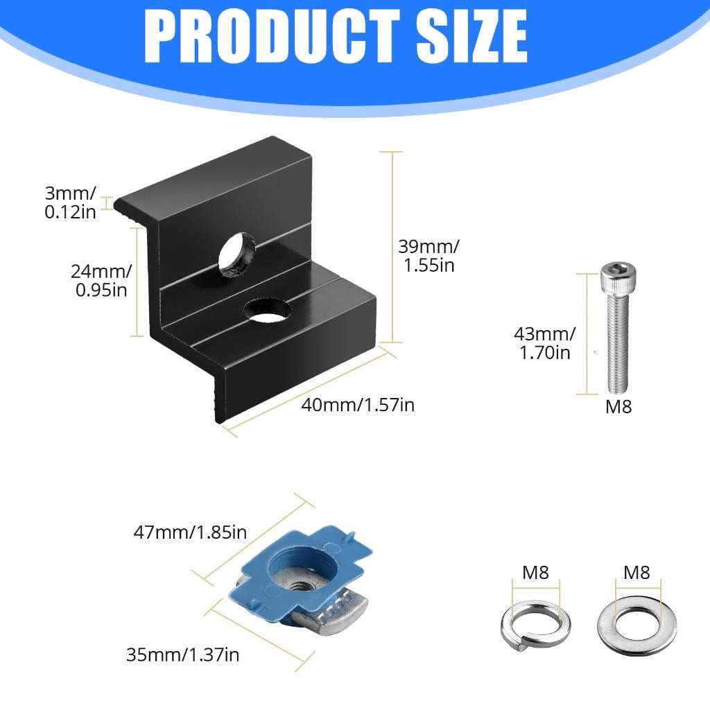 YIGSECU 10Pcs Solar End Clamp Adjustable Solar Panel Mounting Bracket Clamp Wide Photovoltaic Support for Solar Panel Systems