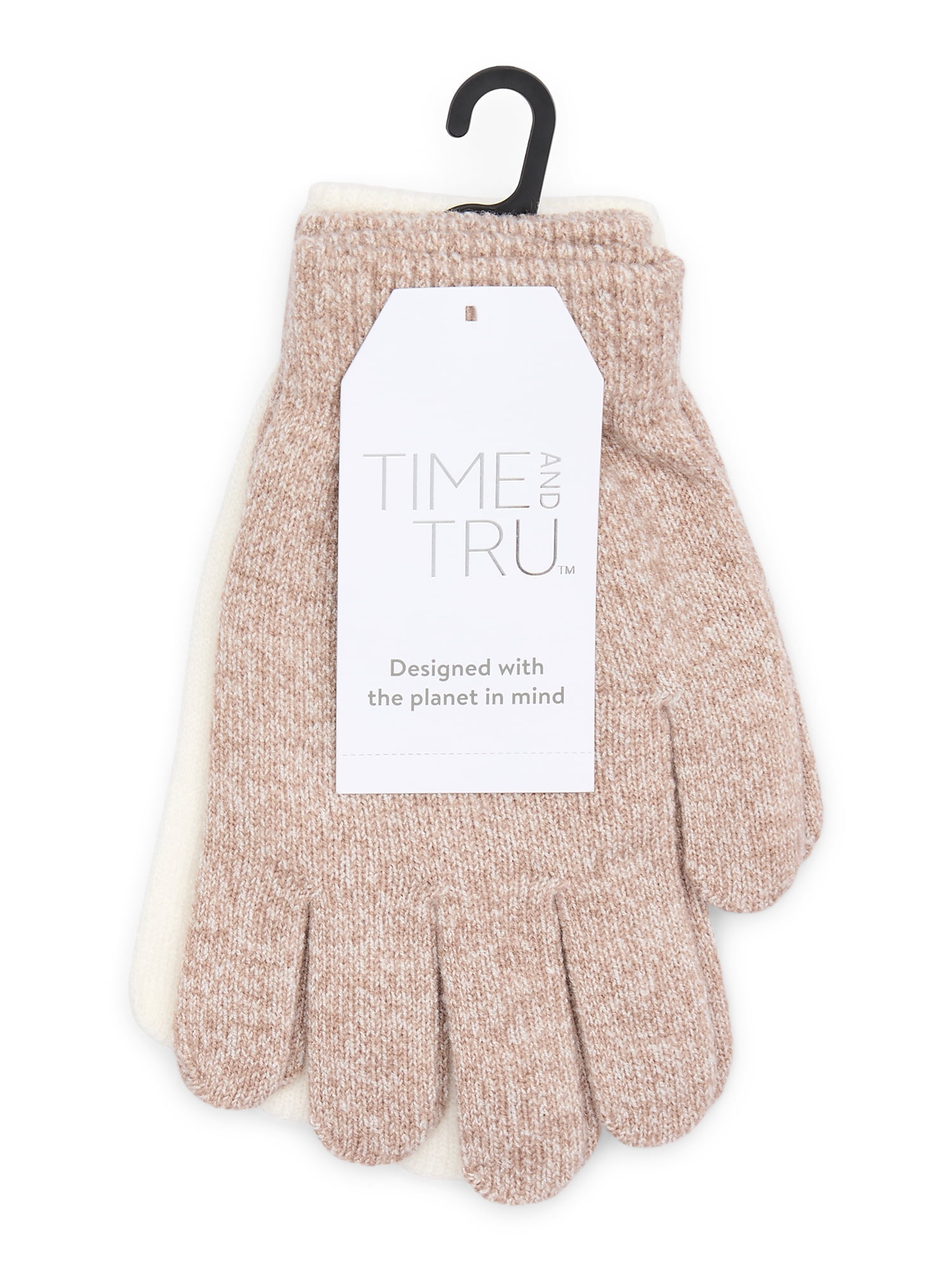 Time and Tru Women's Knit Gloves, 2-Pack, Toasted Heather