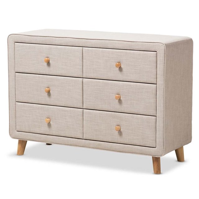 Baxton Studio Jonesy 6 Drawer Linen Upholstered Dresser in Beige