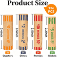 CCOCC 136 Count Coin Wrappers Assorted,Preformed Coin Roll Wrappers for ...