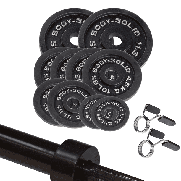 Body Solid 150 lb Olympic Weight Plate Set with 7' Olympic Black Bar