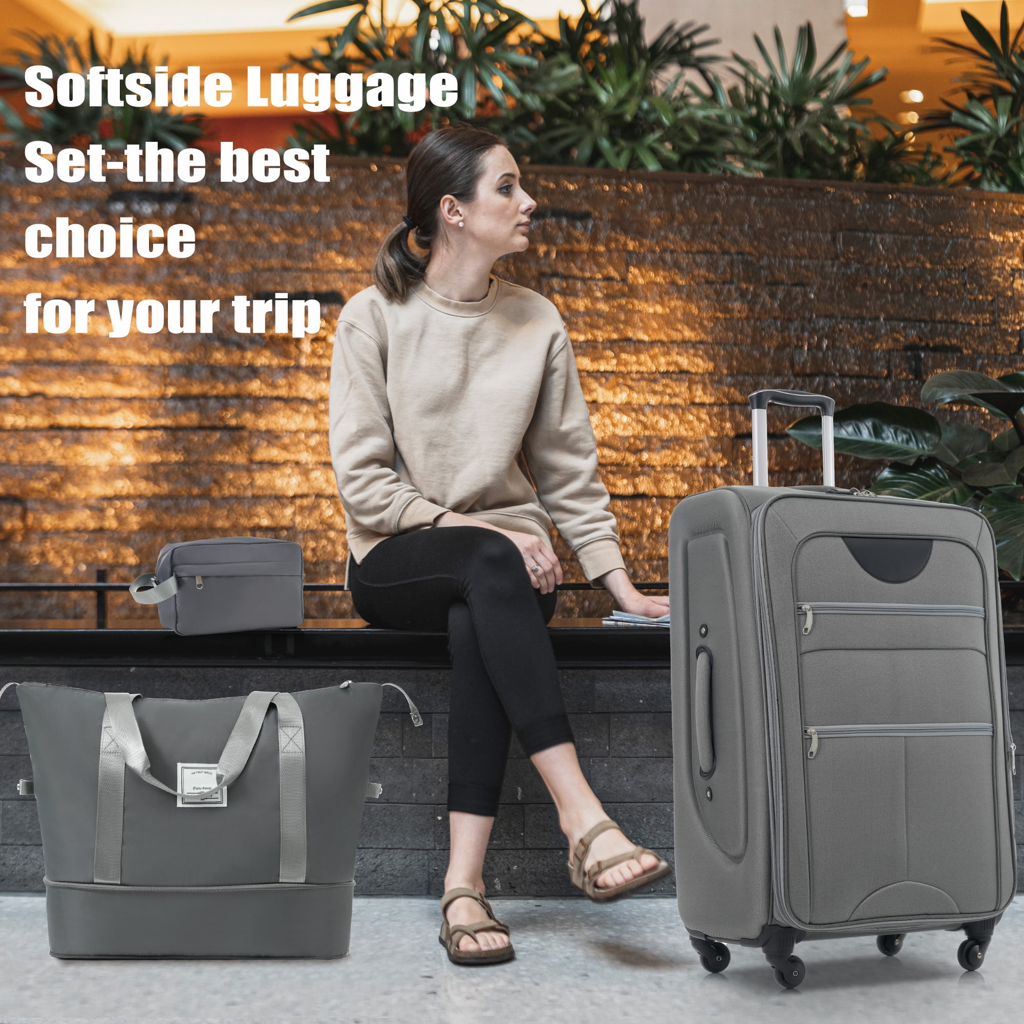 Softside Luggage 5 Piece Set, 20"/24"/28" Carry-on Luggage, Softshell Checked Luggage, Lightweight Suitcase Travel Set