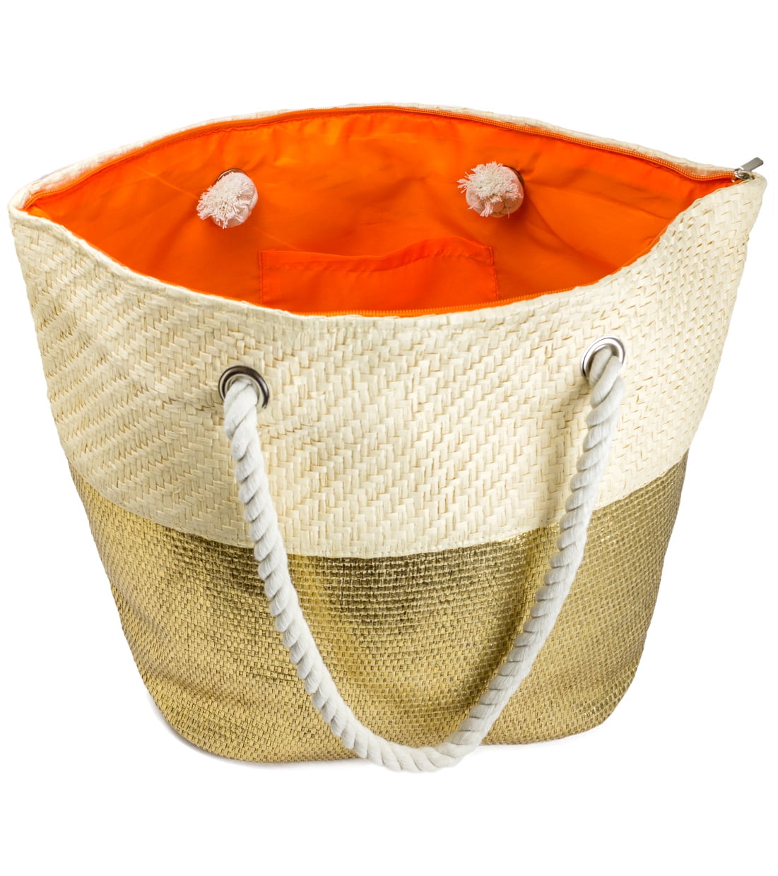 Magid Women's Metallic Color Block Paper Straw Beach Tote Bag with Rope