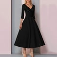 thumbnail image 2 of Womens Dresses A Line Mother Of The Bride Dress Wedding Guest Vintage Plus Size Elegant V Neck Tea Length Satin 1/2 Length Sleeve With Pleats Summer Dresses 2023, 2 of 5