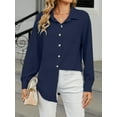 thumbnail image 6 of Cuteduck Women Fall Button Up Shirt Solid Color Long Sleeve Lightweight Business Casual Top with Pocket S-2XL, 6 of 7