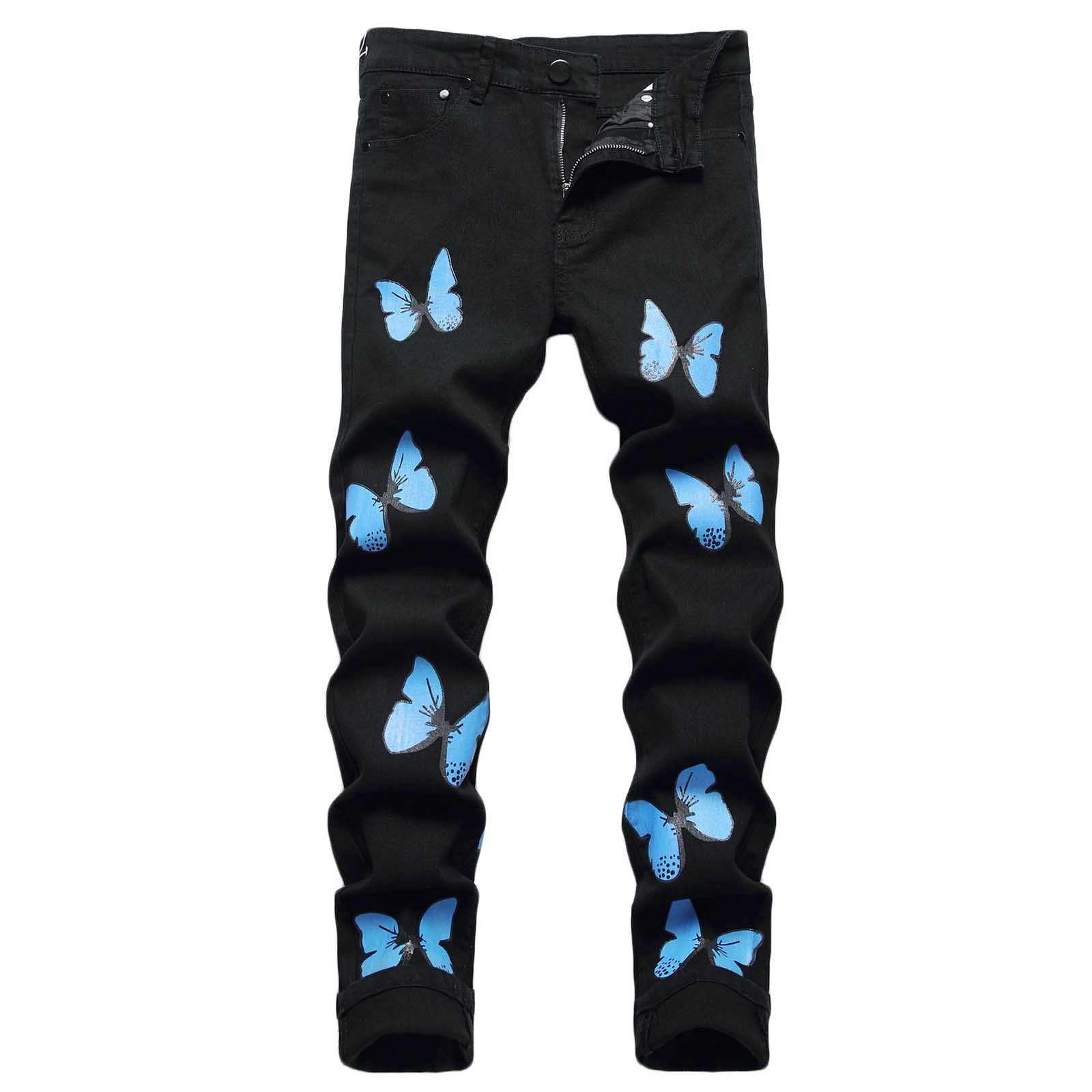 DDAPJ pyju Jeans for Men Fashion Graphic Skinny Ripped Jeans Lightweight Stretch Distressed