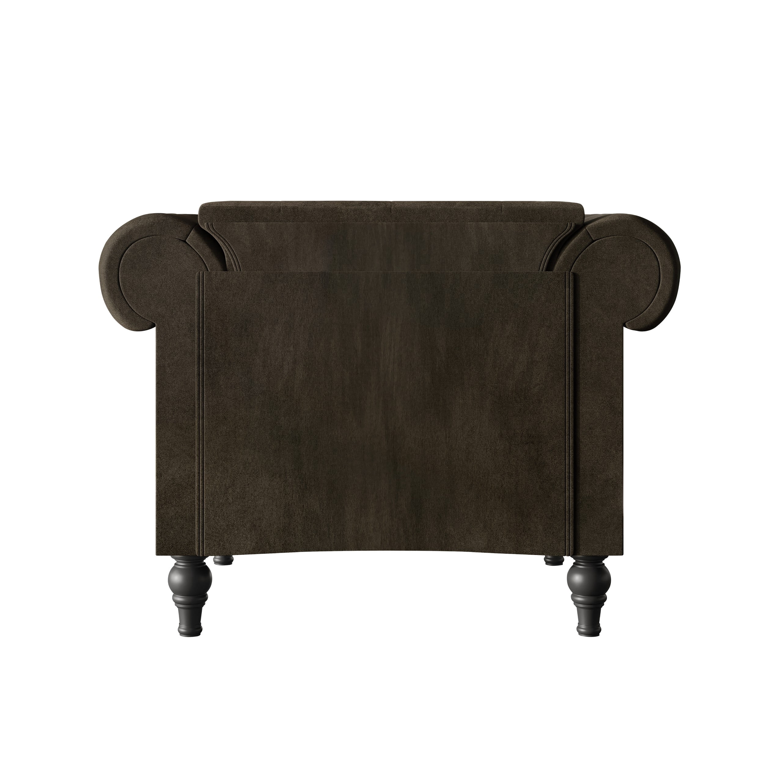 Home Design Kelso 3-Piece Velvet Living Room Set With Rolled Arm Chair, Loveseat and Sofa, Deep Button Tufting and Turned Legs, Brown