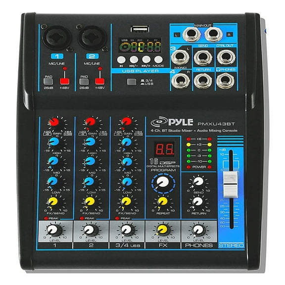 Pyle 4 Channel Bluetooth Sound Board Mixer System for DJ Studio Audio