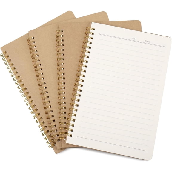 A5 Spiral Lined Notebooks 4 Pack,100 Pages Kraft Cover Wirebound Journal, Bulk Writing Notepads for Office School Business Travel, Daily Planner Memo Pad