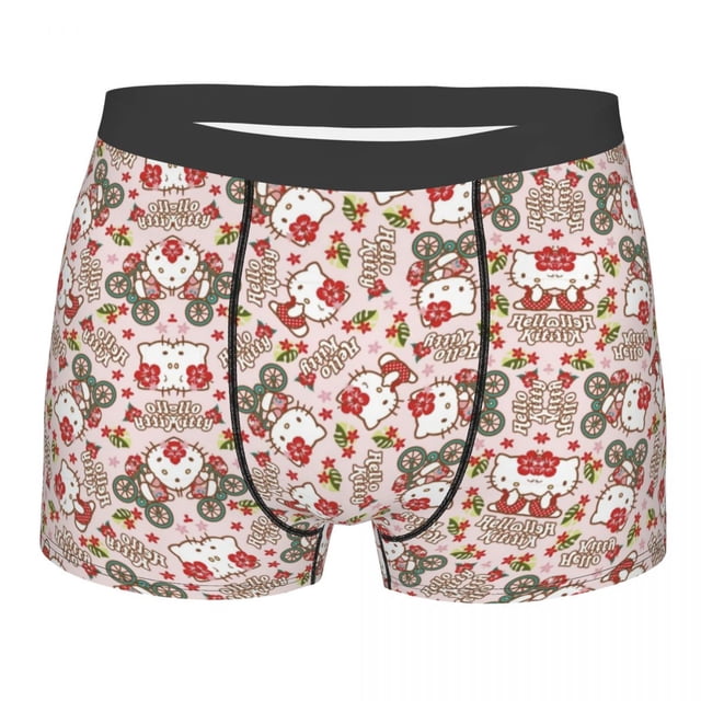 RWJDXD Custom Hello Kitty Anime Cat Pattern Underwear Men Stretch Boxer Briefs Shorts Panties Soft Underpants For Male o