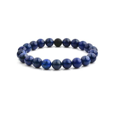 He Rocks Men's Stainless Steel Lava and Lapis Bead Stretch Bracelets ...