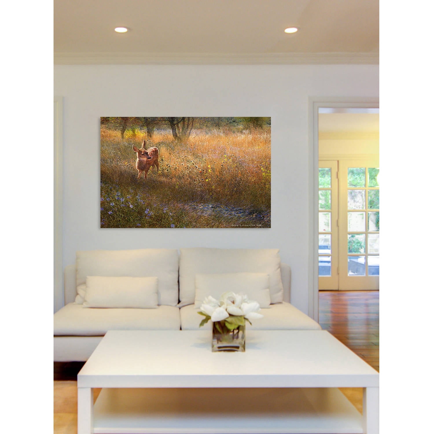 "Flowered Meadow Fawn" Painting Print on Wrapped Canvas