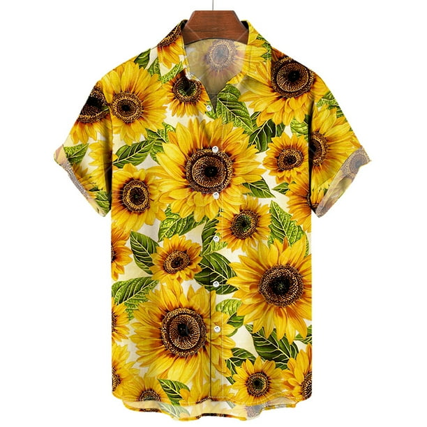 Camisas hawaianas para hombre camisas con estampado 3D de girasoles para hombre ropa de moda con solapa de manga corta para hombre camisetas holgadas de gran tamano zhoumingquan Walmart en linea