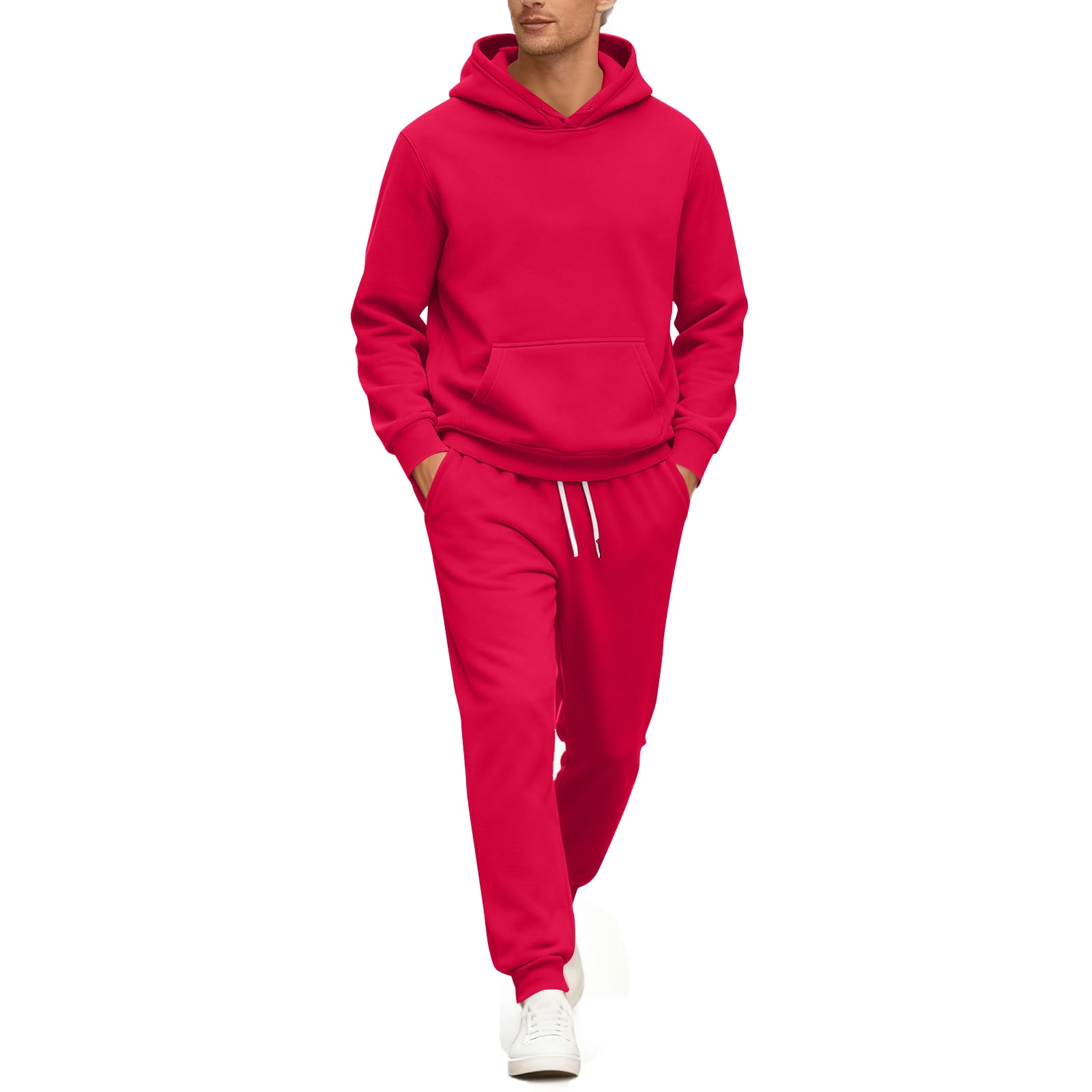 Red Track Suits Mens Sports Sweat Suits Men Autumn Hooded Sweatshirt and Sweatpant Casual Outfits with Pockets, Red M