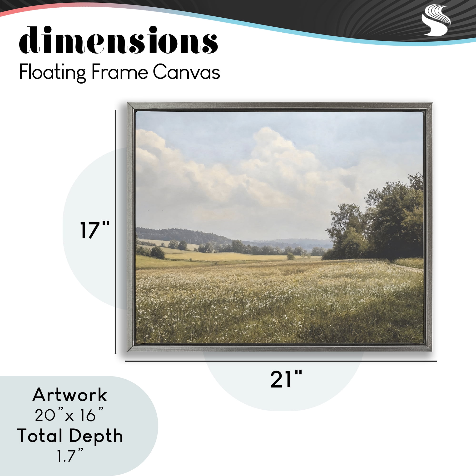Stupell Industries Summer Landscape Cloudy Meadow Gray Framed Floater Canvas Wall Art, design by Franklyn Gregory