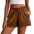 thumbnail image 5 of ADSSDQ Cotton Linen Shorts Women Plus Size Elastic Waist Drawstring Summer Beach Shorts with Pockets Casual Solid Color Pant Brown XL, 5 of 7