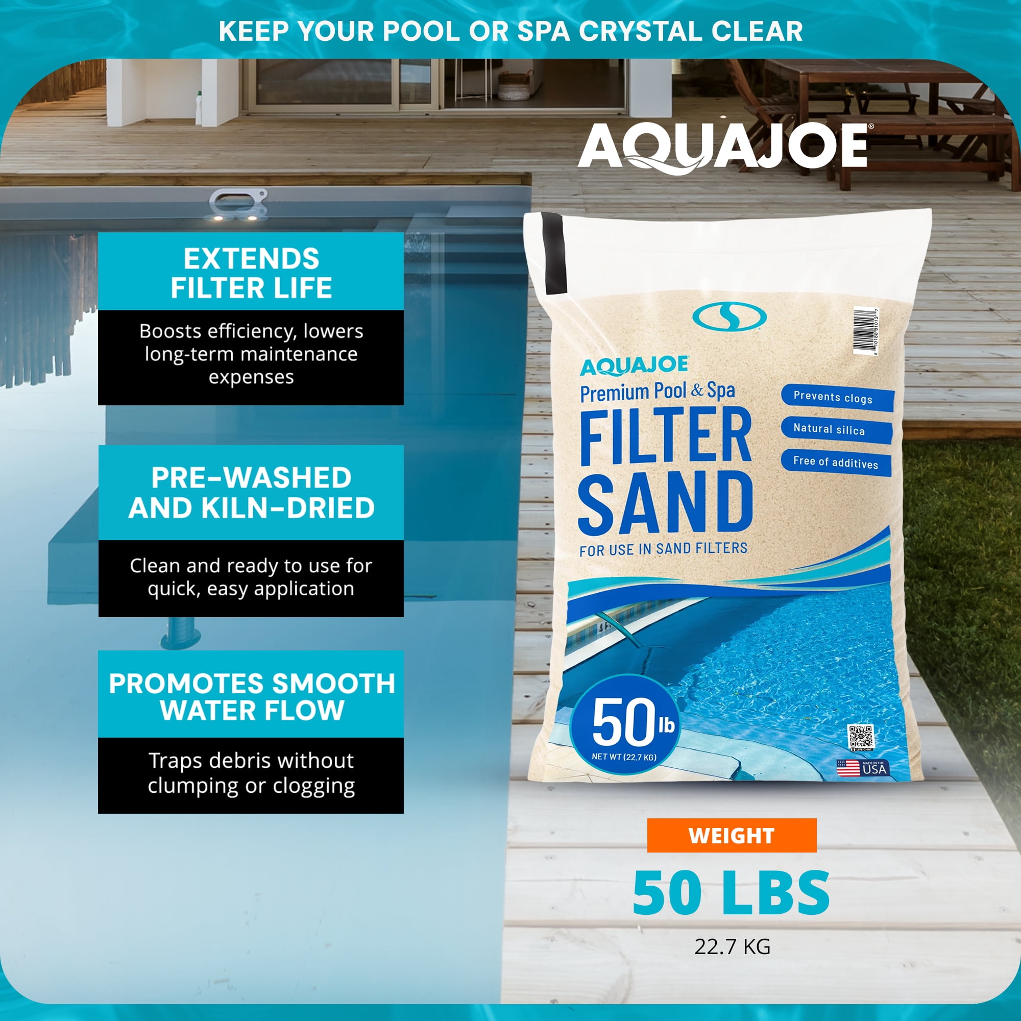 Aqua Joe Pool & Spa Filter Sand, Natural Silica Media for Sand Filter Systems, 50 lb Bag