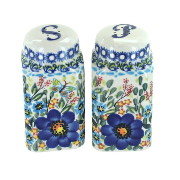 Blue Rose Polish Pottery Garden of Blue Salt & Pepper Shakers