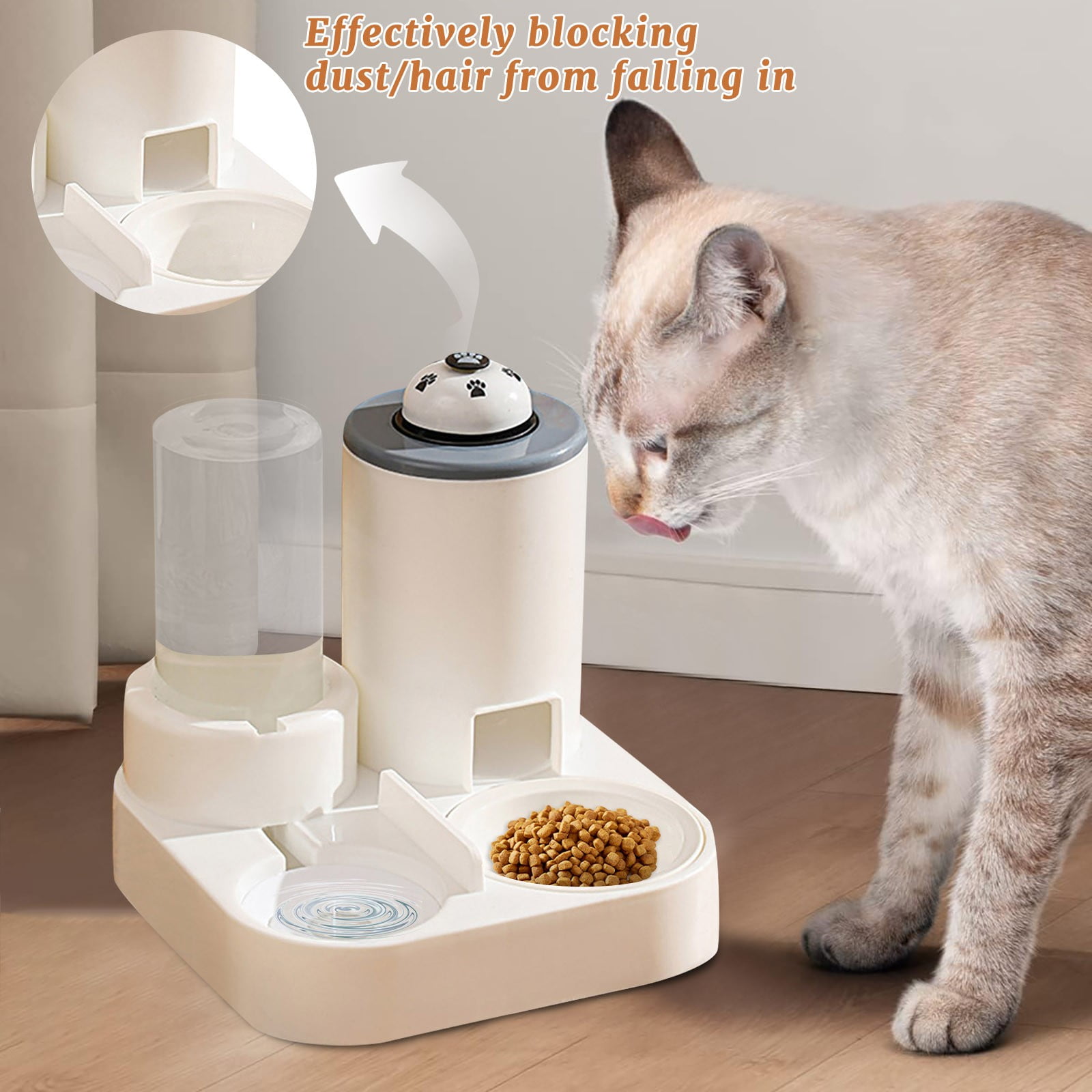Ceramic Cat and Dog Bowl Set with Automatic Water Dispenser, Integrated Food Basin, Double Pet Feeding Station with Training Bell