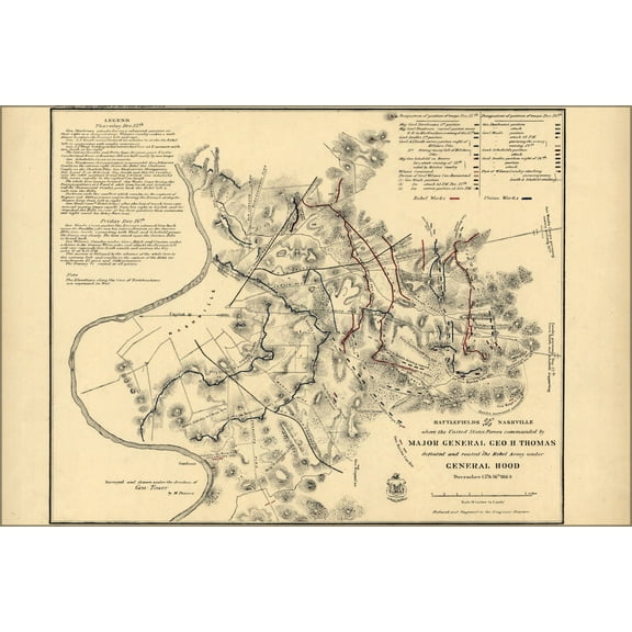 24"x36" Gallery Poster, Battlefield map in front of Nashville 1864