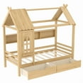 thumbnail image 6 of Bellemave Twin Size House Bed with Storage Drawers, Wooden Montessori Bed with Shelves and Fence Rails, Twin Bed Frame with Window for Bedroom, No Box Spring Needed,Natural, 6 of 8