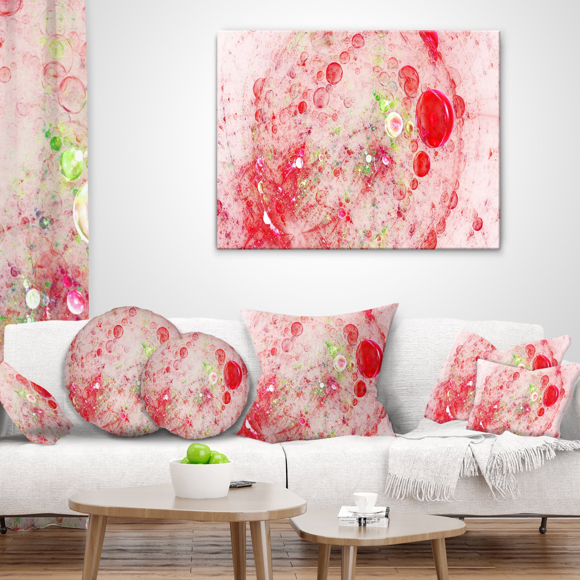 Designart Red Fractal Planet of Bubbles - Abstract Throw Pillow - 12x20