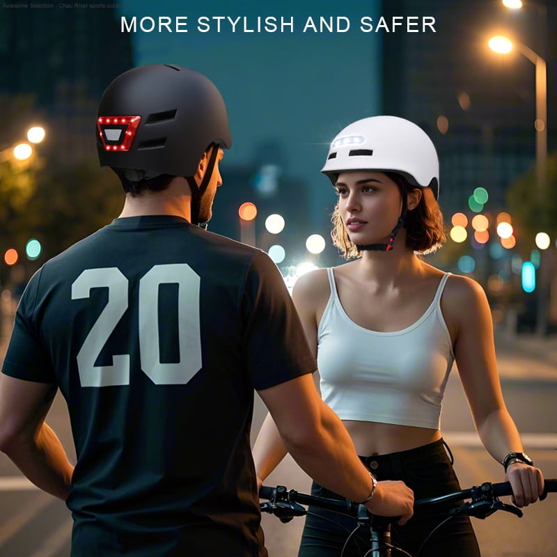 Adult Bike Helmet with Light - Bicycle Helmets Men - Women - Front and Back LED Lights Adjustable Cycling Helmet for Urban Commuter Biking Scooter