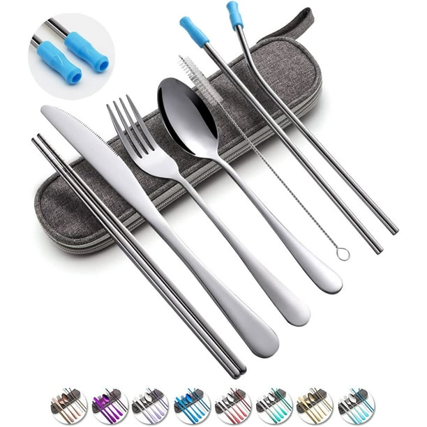 Travel Utensils Set with Case Reusable Portable Cutlery Set Stainless