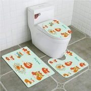 PUDMAD Fox Lovely Fox Characters Sleeping Reading Romantic Couple Nature Collection Kids 3 Piece Bathroom Rugs Set Bath Rug Contour Mat and Toilet Lid Cover