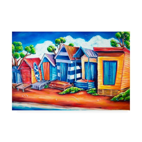 Trademark Fine Art 'Tourist Beach huts' Canvas Art by Deborah Broughton
