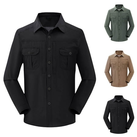 BiZtdJrK Men s Sun Protection Fishing Shirt with Multi Pockets Long Sleeve Button Down Shirts for Men Hiking Travel Back Packs Deals for School X-Army Green#Men s Tactical Shirt XL