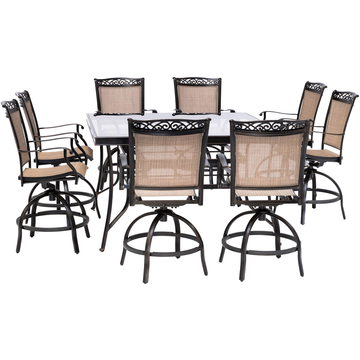 Hanover Fontana 9 Piece Counter Height, Bar Height Outdoor Dining Table And Chairs