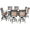 Hanover Fontana 9-Piece Counter-Height Outdoor Dining Set with 8 Sling Swivel Chairs and a 60-In. Square Glass-Top Table