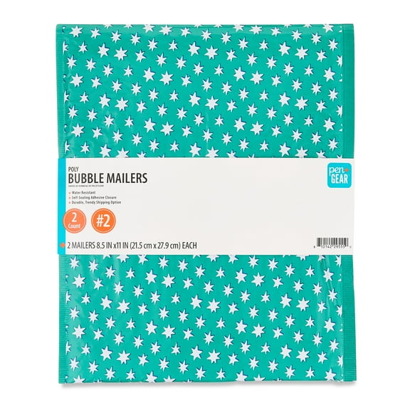 Pen+Gear Poly Bubble Mailers, Self-Seal Closure, #2, 8.5" x 11", Decorative, 2 pack