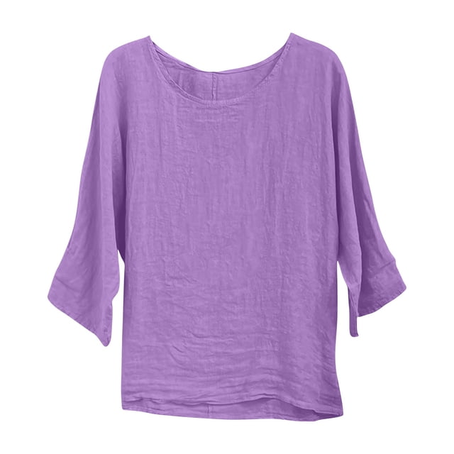 Blouses Jacquard en Coton et Lin à Manches 3/4 pour Femmes