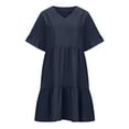 thumbnail image 5 of LADIGASU Women's Casual Solid Color V-Neck Pullover Short Sleeve Short Skirt Dress, 5 of 8
