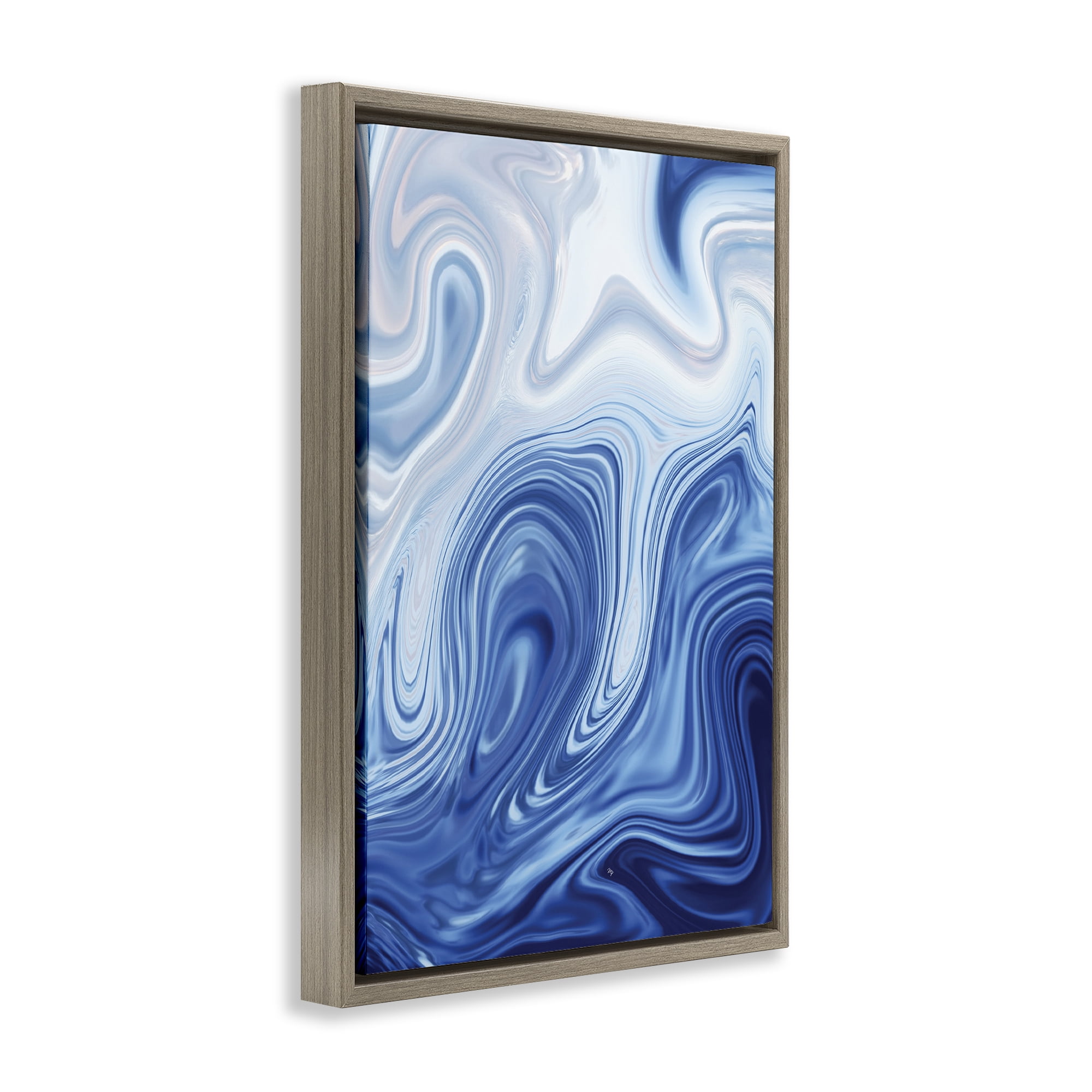Stupell Industries Blue Marble Fluidity Brown Framed Floater Canvas Wall Art, design by Martina Pavlova