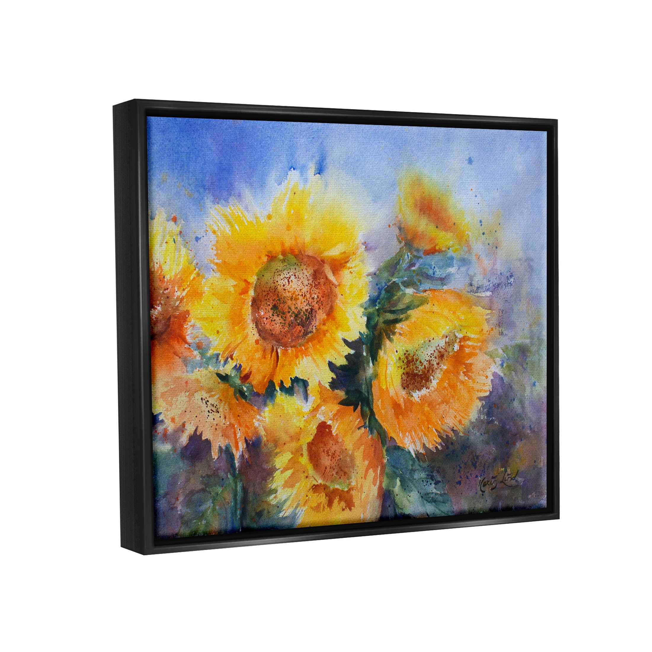 Stupell Industries Sunflower Meadow Under Blue Sky Modern Paint Speckles Graphic Art Jet Black Floating Framed Canvas Print Wall Art, Design by Karin Lind