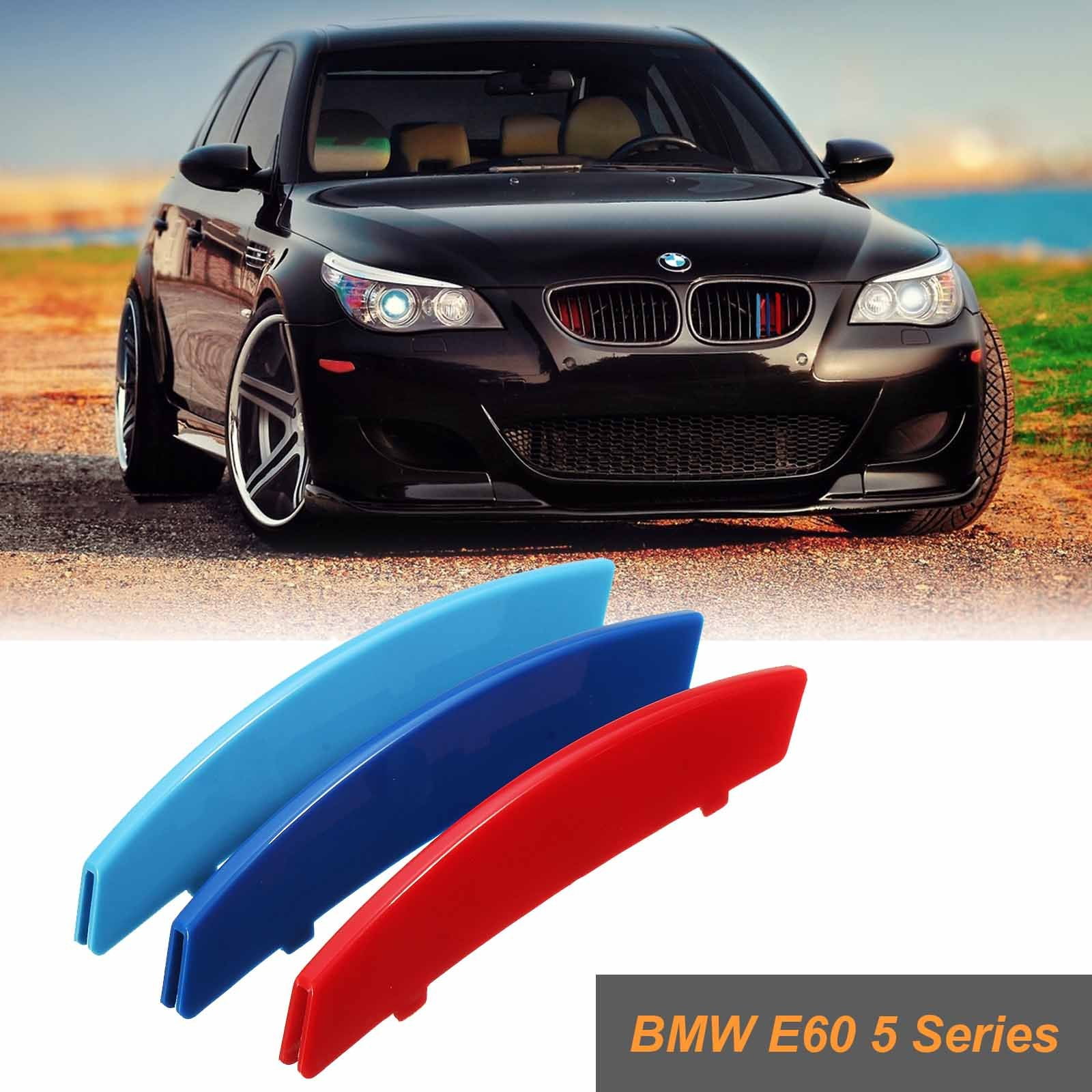 Front Grille Trim Strips For BMW 5 Series E60 2004-2010（11 Grilles）Inserts Kidney Grill Covers 3D M Decor Stickers 3Pcs