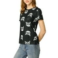 thumbnail image 4 of INSPIRE CHIC Women's Short Sleeve Contrast Cartoon Cats Pet Print Tee Ringer T-Shirt Tops XS Black, 4 of 6