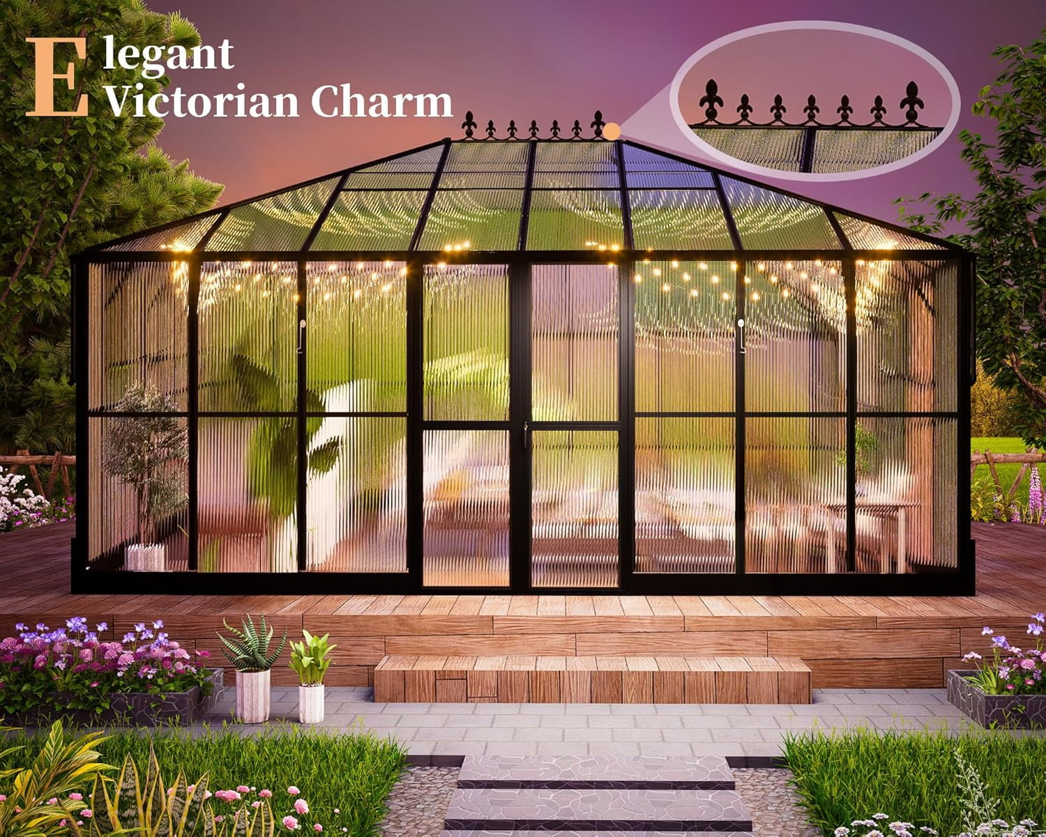 Jocisland 16x12x9.5 ft Polycarbonate Walk-in Greenhouse - 6 ft Wall Height Outdoor Aluminum Greenhouses with 2 Vent Windows, for Backyard Garden