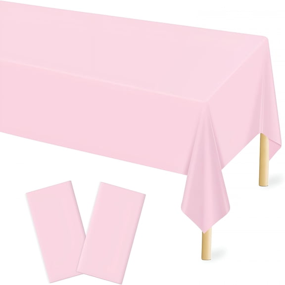 AUQ 2 Pcs Light Pink Plastic Tablecloth for Rectangle Table,54 × 108 Inches Disposable Pink Party Table Covers for Girl Birthday,Wedding,Baby Shower,Mermaid Party Decoration