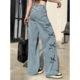 thumbnail image 5 of MuXiKeJi Clothes High Waisted Flared Denim Jeans For Teen Girls Featuring Embroidered Back Pockets And Snowflake Wash Distressed Wide Leg Casual Fashion Trousers,Back To School, 5 of 6