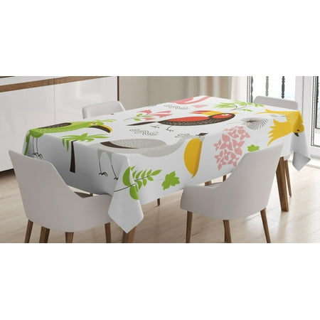 

Birds Tablecloth Tropical Themed Exotic Birds Alluring Keel-Billed Toucan Pinky Flamingo and Pelican Rectangular Table Cover for Dining Room Kitchen 52 X 70 Inches Multicolor by Ambesonne