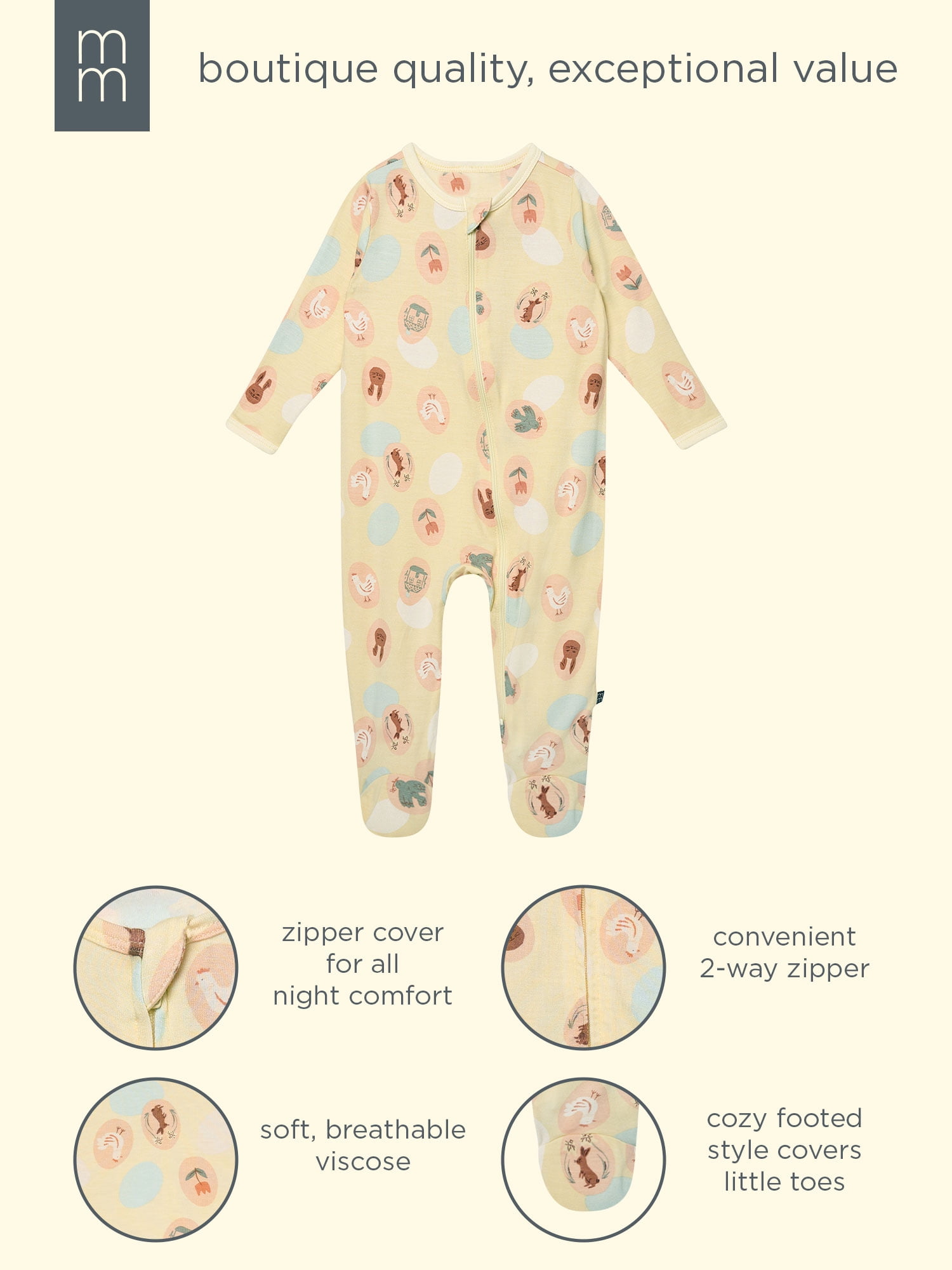 Modern Moments by Gerber Baby Neutral Viscose Easter Two-Way Zip Sleep 'N Play Footed Pajamas, Sizes Newborn - 6/9 Months