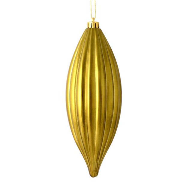 Vickerman M183214S 8 in. Olive Shiny Line Finial Ornament 4 per Bag
