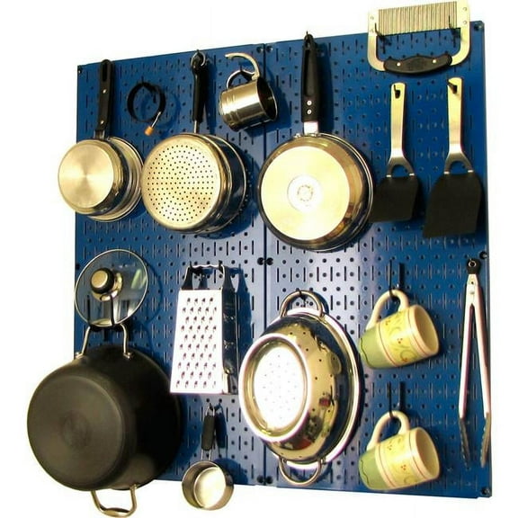 Kitchen Pegboard Pack Storage & Organization Kit, Blue & Black - 32 x 32 x 6 in.