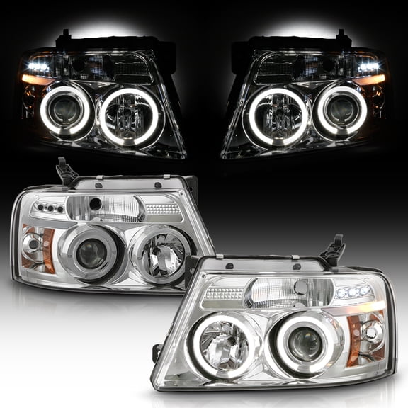 2004-2008 Ford F150 F-150 LOBO LED Dual Halo Projector Headlights 04 05 06 07 08