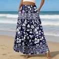 thumbnail image 2 of LWavelet Women Peony Print Tiered Maxi Skirt Elastic Waist With Pockets Boho Summer Long Skirt Navy XL, 2 of 6