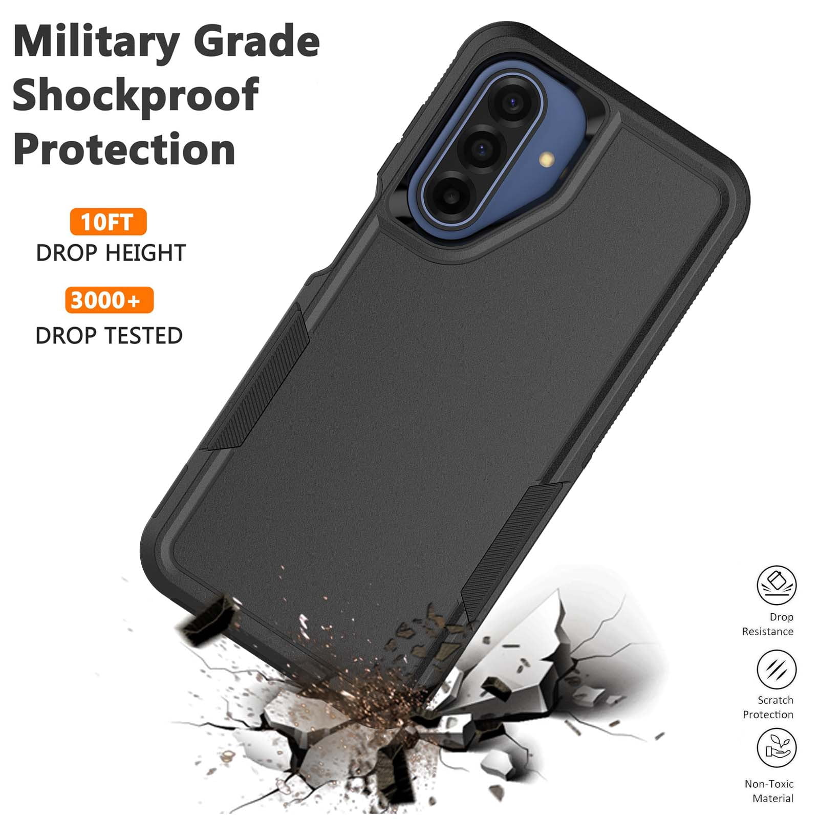 Military Grade Shockproof Samsung Galaxy A17 5G 2025 Case,Dual Layer Full Body Protective Cover with Anti-Slip Grip & Raised Camera Heavy Duty Rugged Case- Black